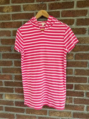 Crew Cuts.  J Crew Swim Cover.  Striped Pink & White Hooded XL.